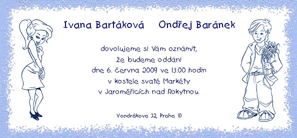 Levné svatební oznámení s postavami