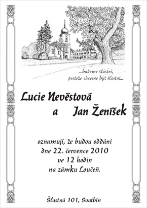 Svatební oznámení zámek Loučeň Svatební oznámení zámek Loučeň