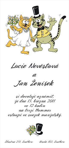 svatební oznámení kočka s kocourem